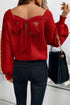 V Neck Lantern Sleeve Knot Back Sweater